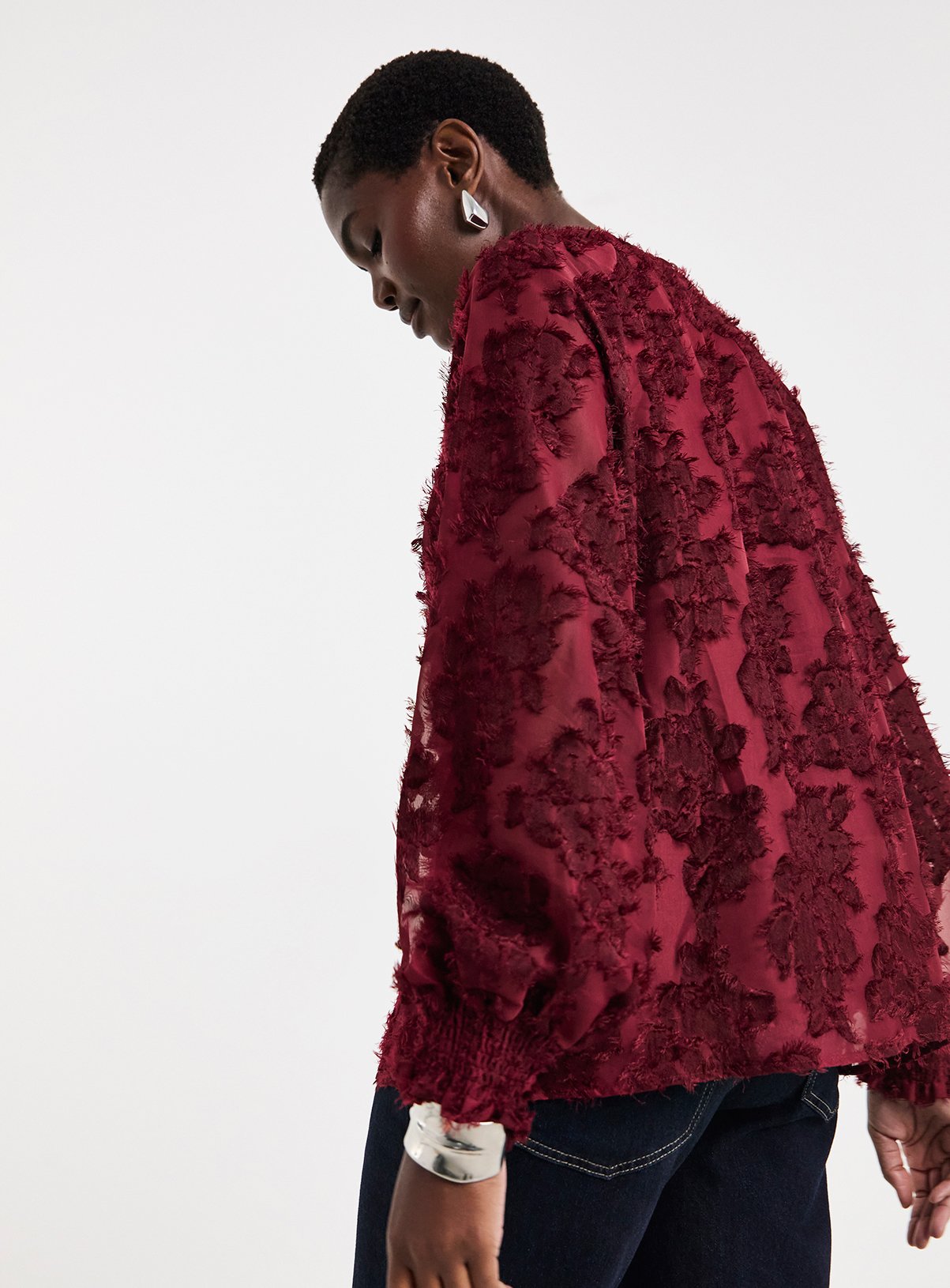 JD WILLIAMS Burgundy Textured Raglan Blouse 16 - Image 3 thumbnail